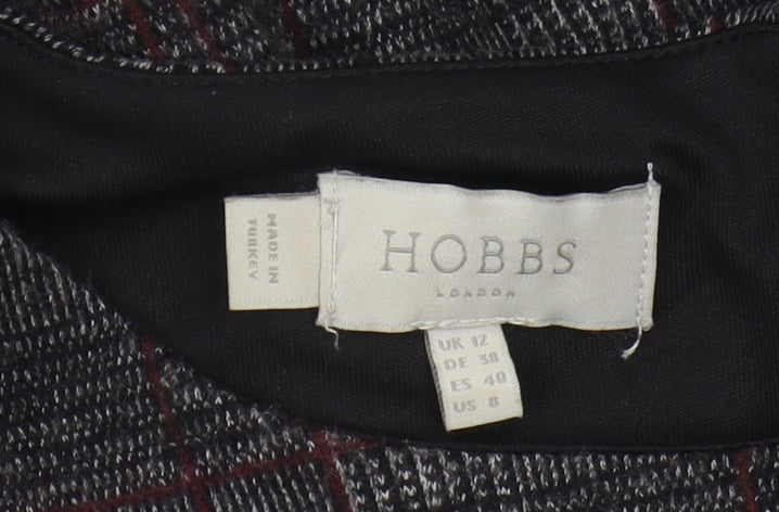 Hobbs Women's Grey Check Dress Size 12 Boat Neck Zip