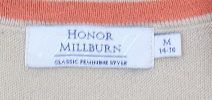 Brand and care label for Honor Millburn Beige Women's Cardigan, size M