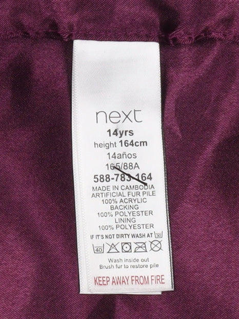 Close-up detail of Next girls’ red faux fur bodywarmer 14 years