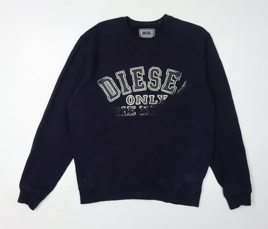 Diesel Unisex Blue Cotton Logo Pullover Sweatshirt M