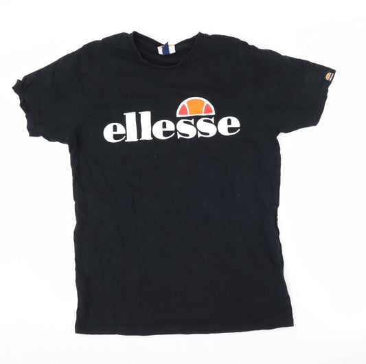Additional front view of Ellesse Men's Black T-Shirt, size S, Cotton Crew Neck