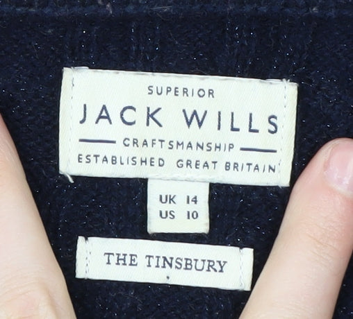 Jack Wills Women's Blue Cable-Knit Pullover Jumper Size 14