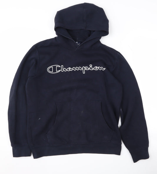 Additional front view of Champion boys’ blue hoodie, 14 years, pullover, logo accents
