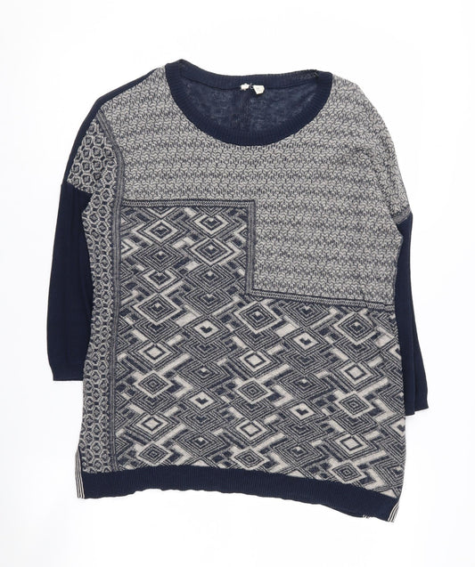 White Stuff Women's Blue Geometric Pullover Jumper Size 10