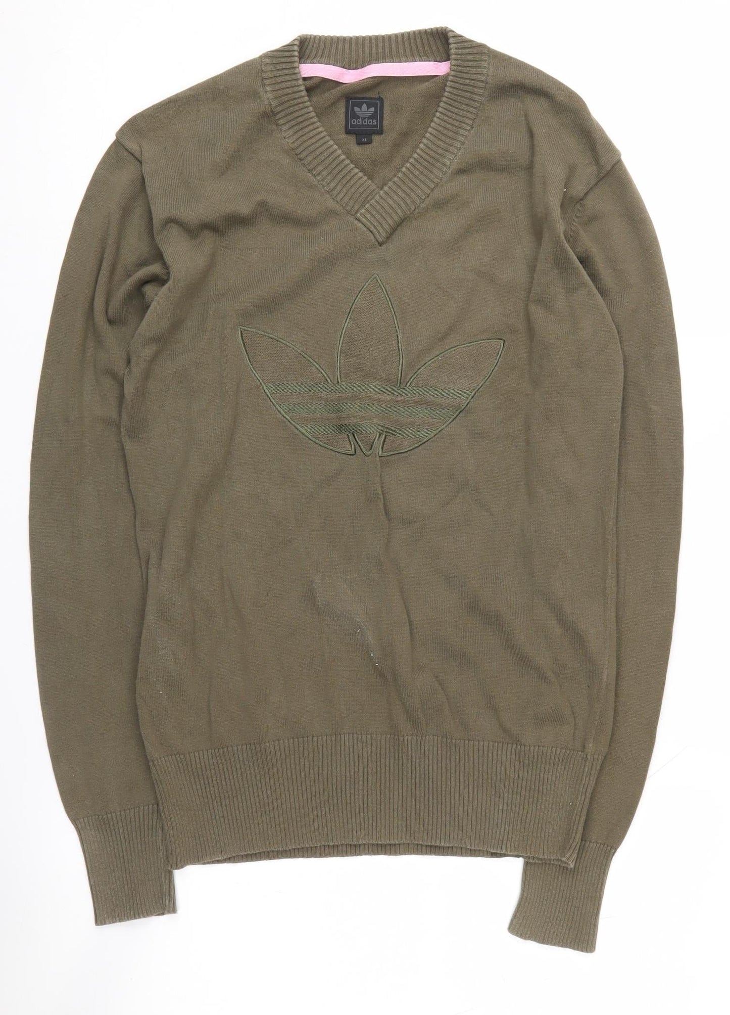Adidas Women's Green XS V-Neck Cotton Jumper