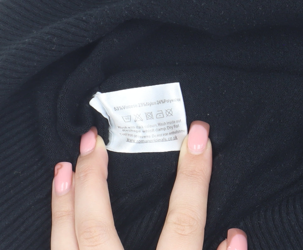 Brand and care label for Roman Women's Black Beaded jumper, size 18