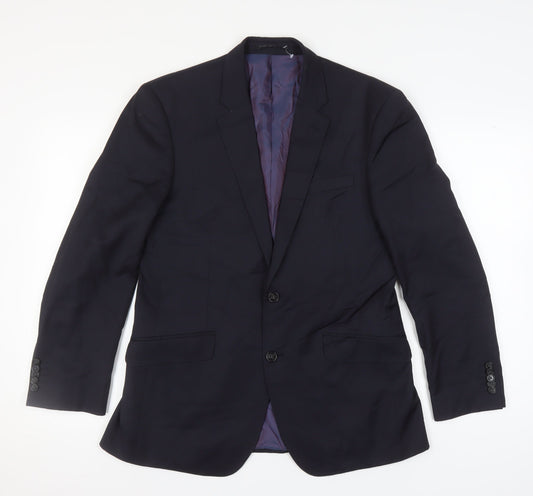 T.M. Lewin Men's Blue Regular Fit Wool Blazer 40R