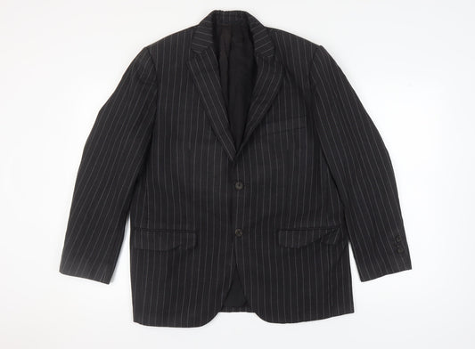 Aquascutum Men's Black Striped Blazer, Size 44, Wool