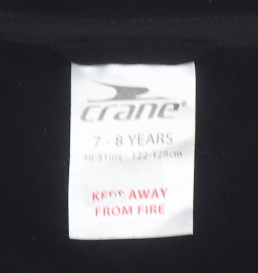 Brand and care label for Crane boys’ black polyester jacket 7-8 years