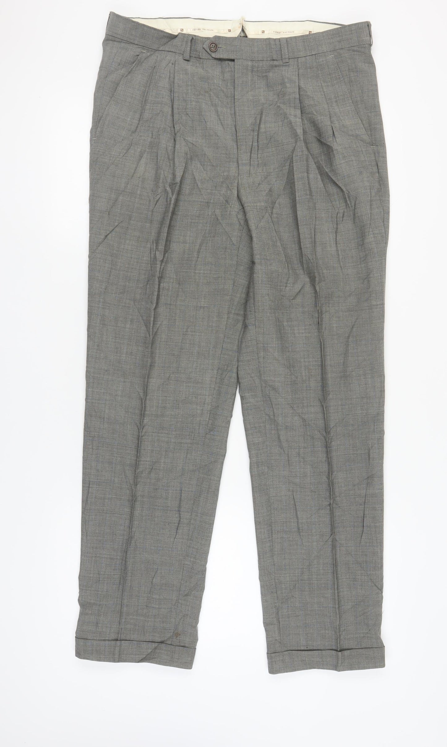 Pierre Balmain Men's Grey Wool Trousers, 34 Waist, 32 Leg