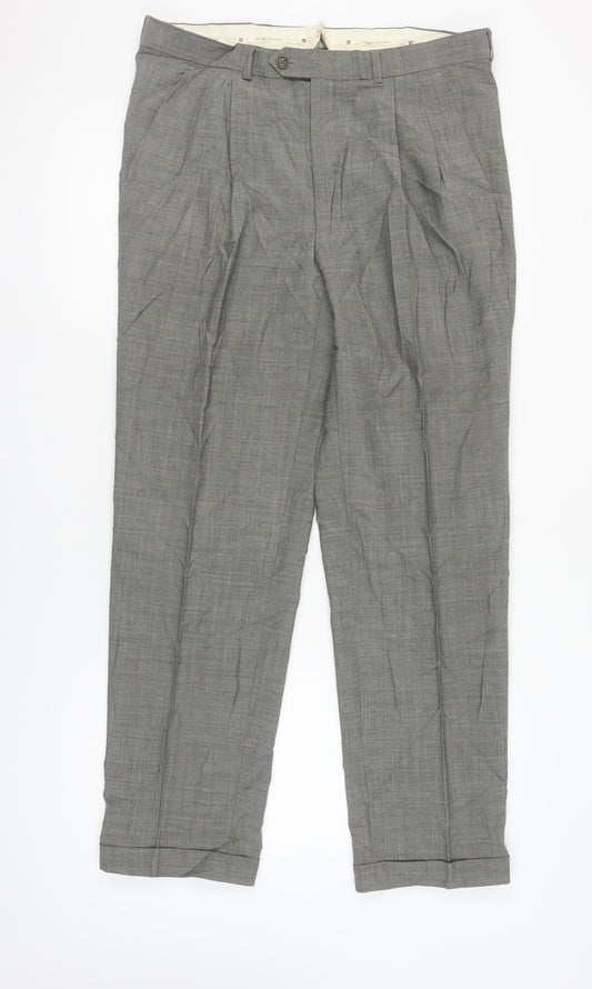 Pierre Balmain Men's Grey Wool Trousers, 34 Waist, 32 Leg
