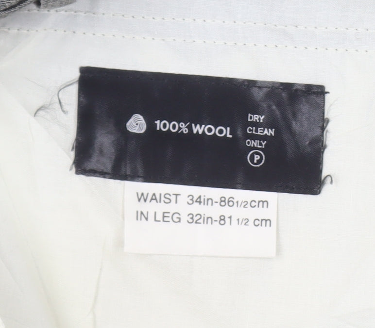 Pierre Balmain Men's Grey Wool Trousers, 34 Waist, 32 Leg