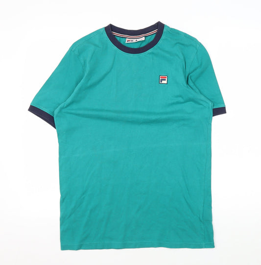 Additional front view of Fila Men's Green Cotton Crew Neck Logo T-Shirt, size S