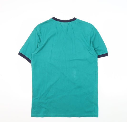 Fila Men's Green Cotton Crew Neck Logo T-Shirt, Size S