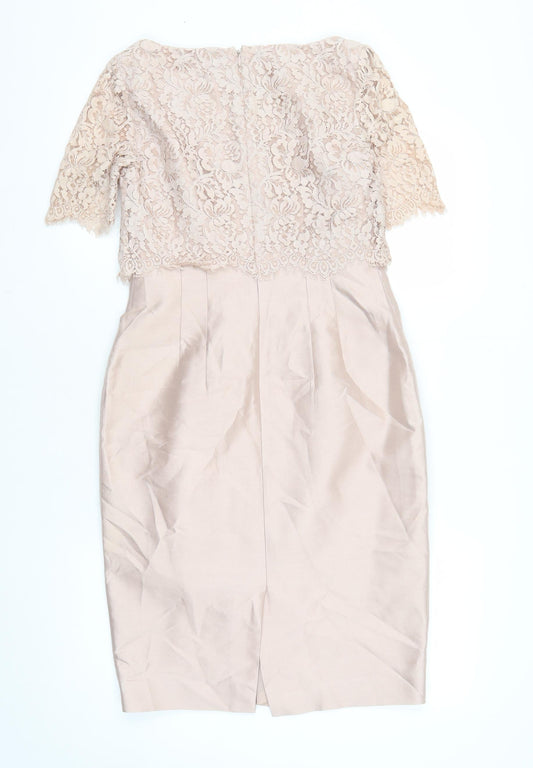 Hobbs Women's Beige Sheath Dress, Size 8, Formal Elegance