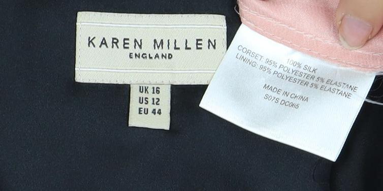 Karen Millen Women's Black & Pink Floral Strapless Dress