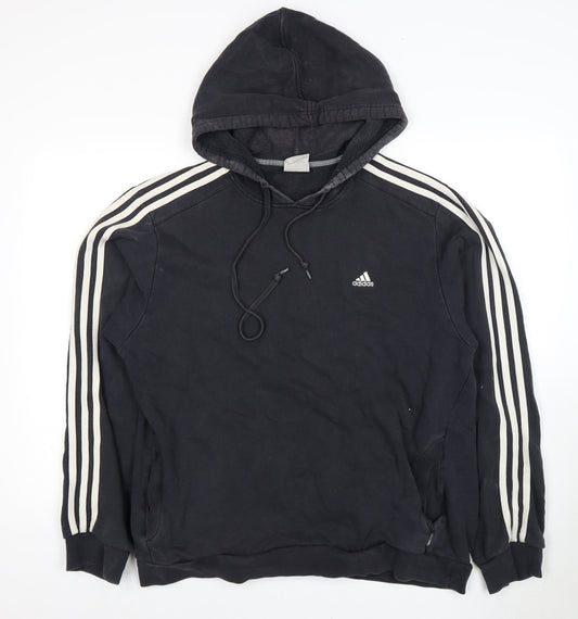 Additional front view of Adidas Men's Black Hoodie, size L, Pullover with Logo