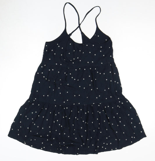 Superdry Women's Black Slip Dress Small Strappy Star Pattern