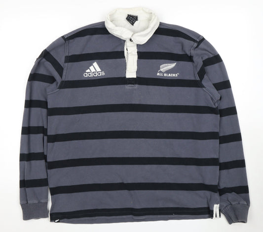 Adidas All Blacks Men's 2XL Black Striped Polo