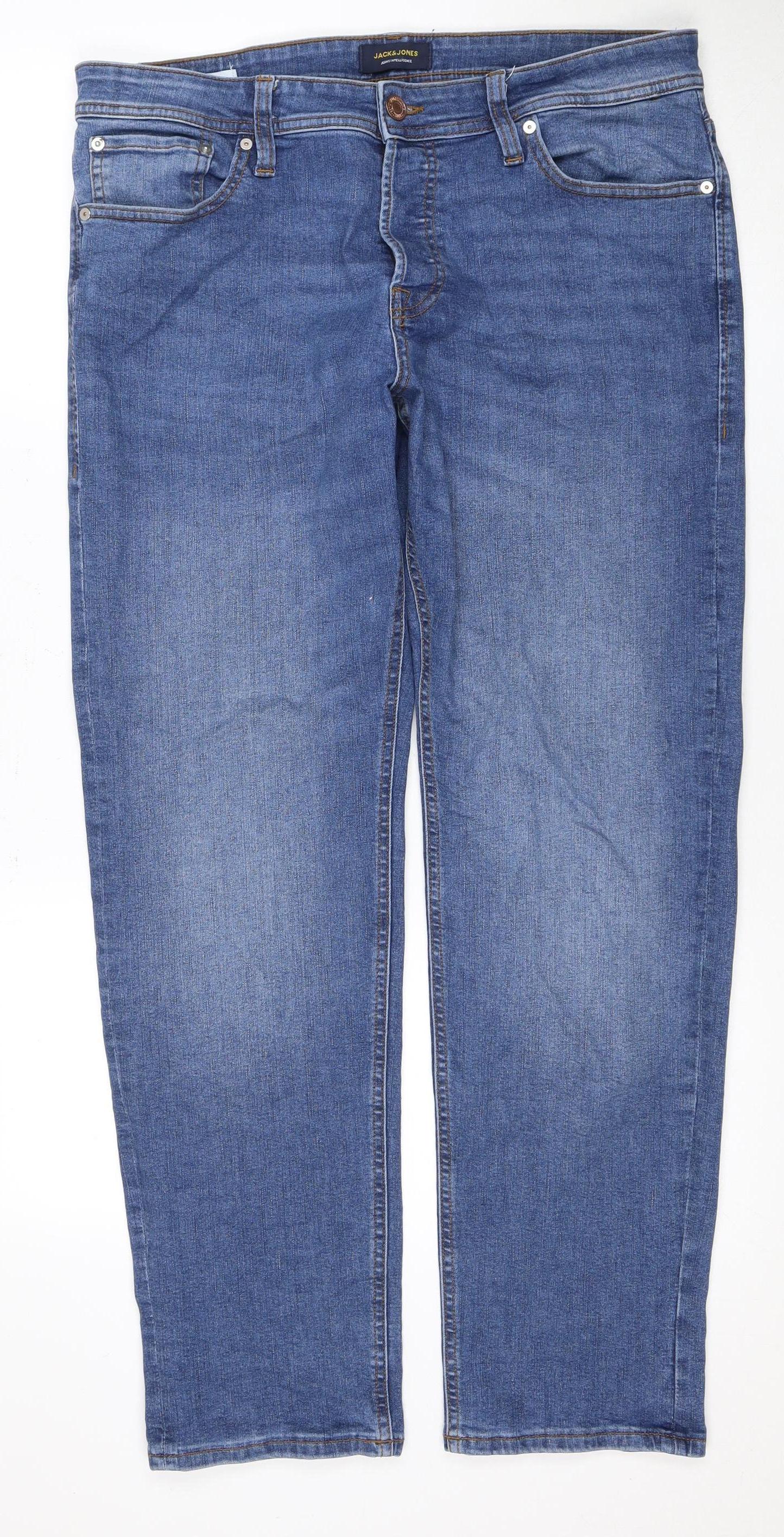 Jack & Jones Men's Blue Straight Fit Jeans, Size 34