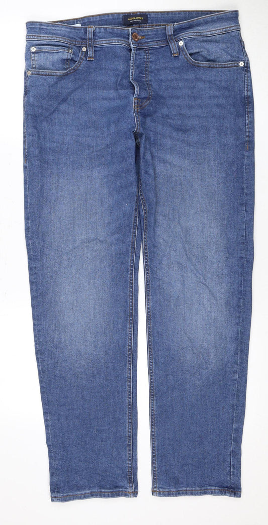 Jack & Jones Men's Blue Straight Fit Jeans, Size 34
