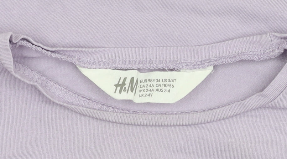 Brand and care label for H&M girls’ purple long sleeve t-shirt 2-3 years butterfly