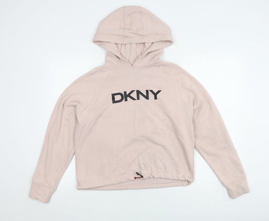 DKNY Women's Pink Logo Pullover Hoodie, Size S