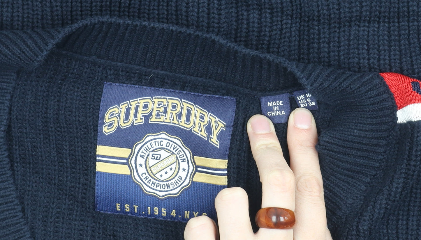 Superdry Women's Black V-Neck Pullover Jumper Size 16