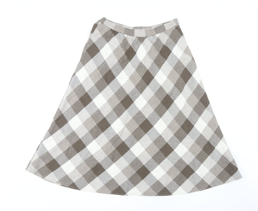 St Michael Women's Brown A-Line Check Skirt, Size 14