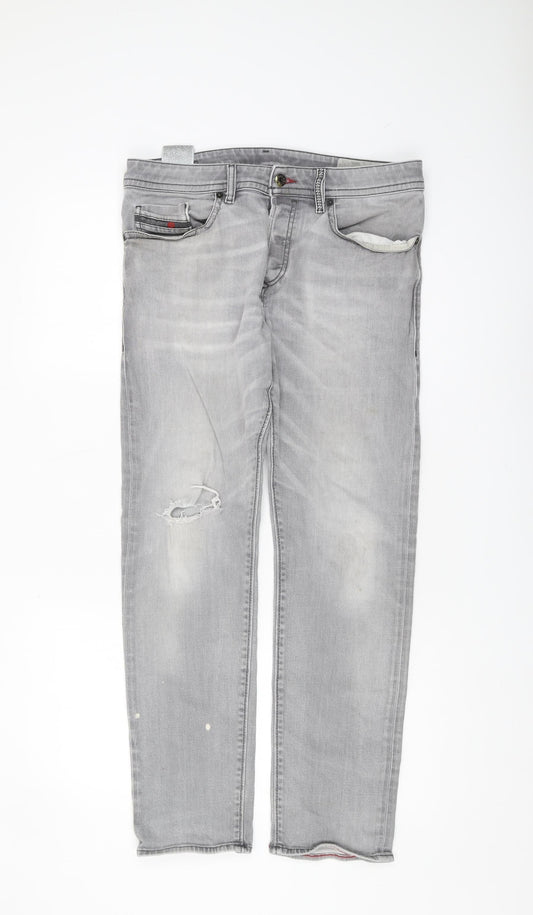 Diesel Men's Grey Slim Fit Distressed Straight Jeans W30 L30