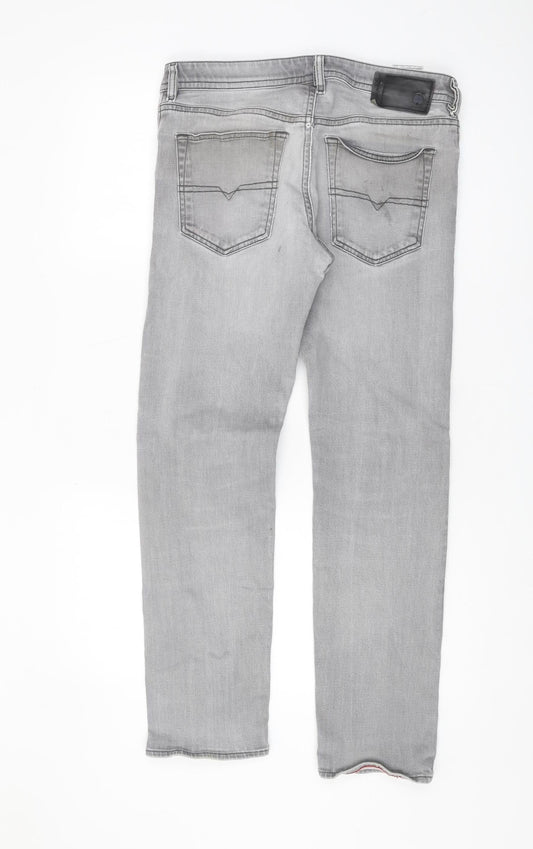 Diesel Men's Grey Slim Fit Distressed Straight Jeans W30 L30