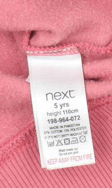 Close-up detail of Next girls’ pink pullover sweatshirt, 5 years, embroidered