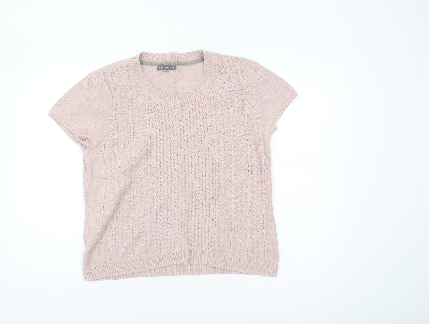 Laura Ashley Women's Pink Cable-Knit Pullover Jumper Size 16