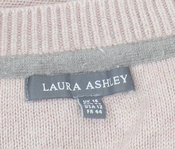 Laura Ashley Women's Pink Cable-Knit Pullover Jumper Size 16