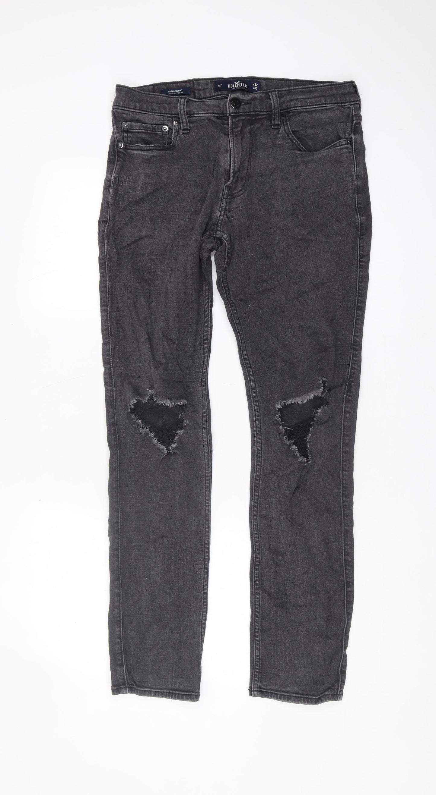Hollister Men's Grey Skinny Jeans Size 32 with Distressed Style
