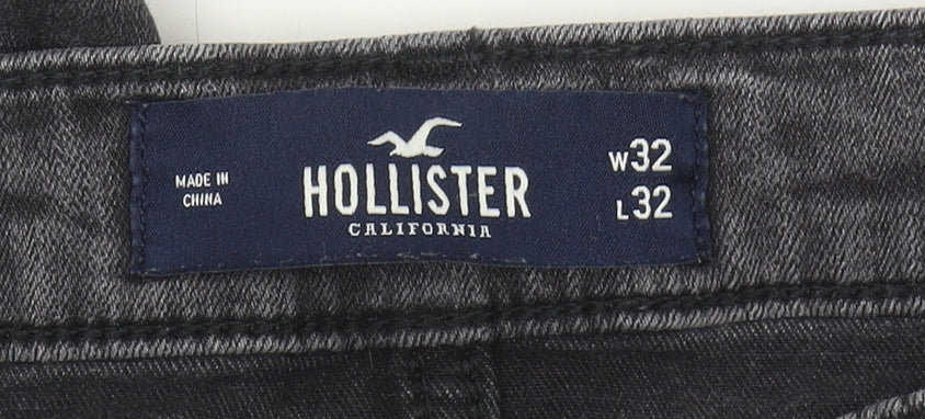 Hollister Men's Grey Skinny Jeans Size 32 with Distressed Style