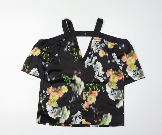Whistles Women's Black Floral Blouse UK 10 V-Neck