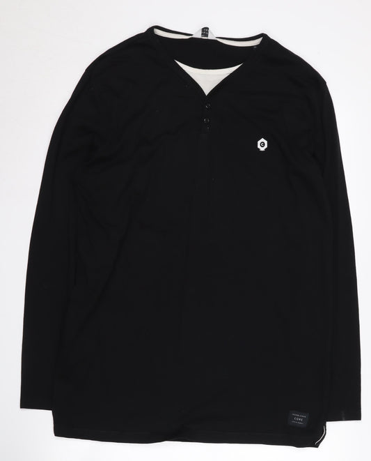 Jack & Jones Men's XL Black Henley Long Sleeve T-Shirt