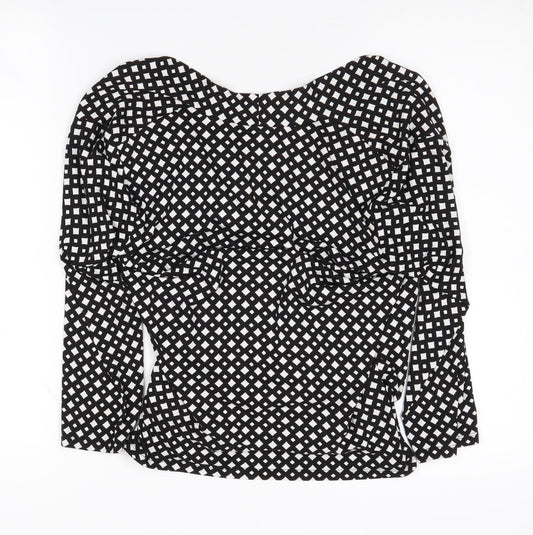 Hobbs Women's Black Geometric Wrap Blouse M