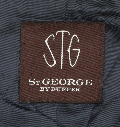 Brand and care label for St. George by Duffer Men's Blue Striped Blazer, size 42L