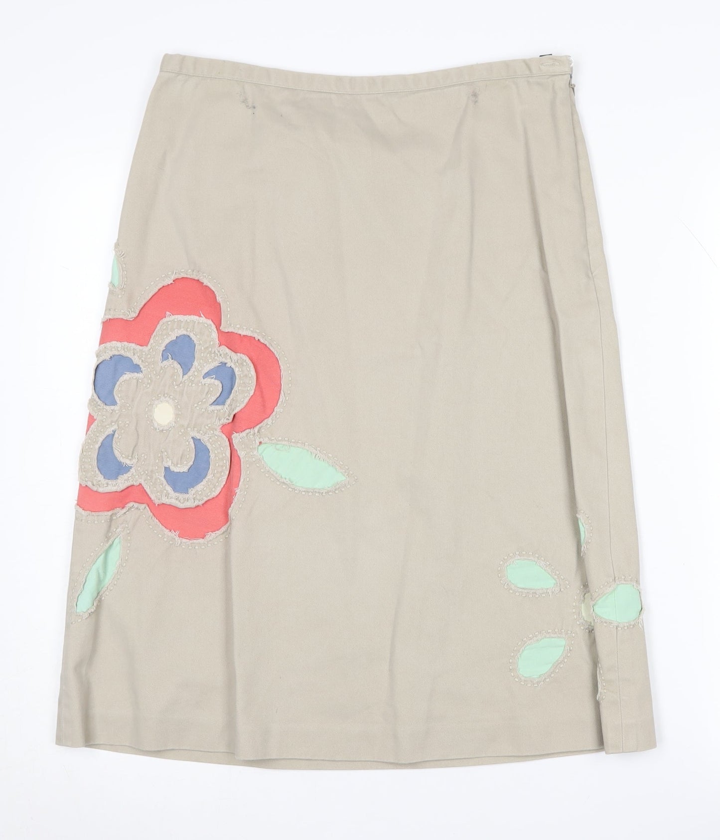 Boden Women's Beige Floral A-Line Midi Skirt Size 10