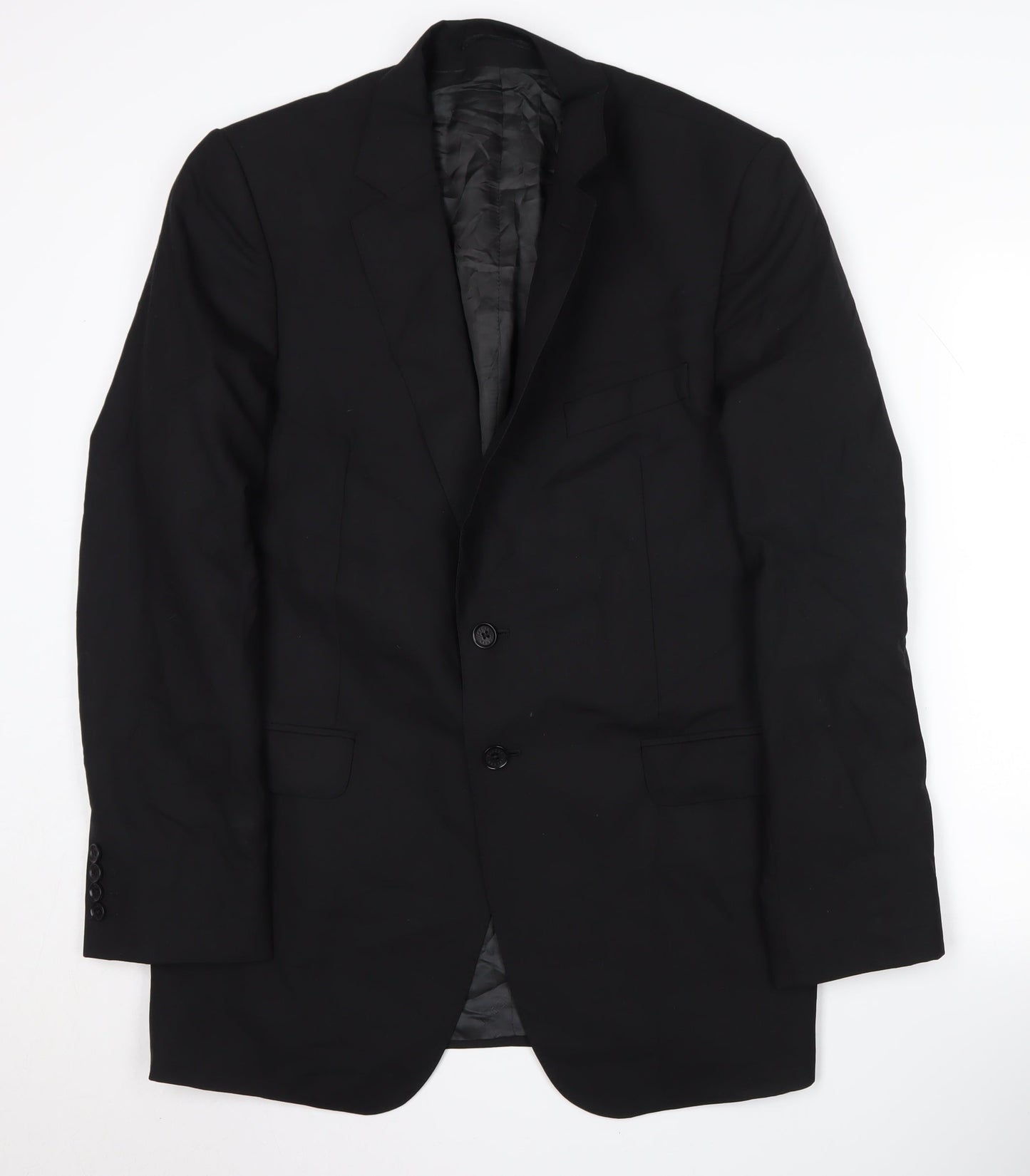 Jaeger Men's Black Wool Long Blazer - Size 42L