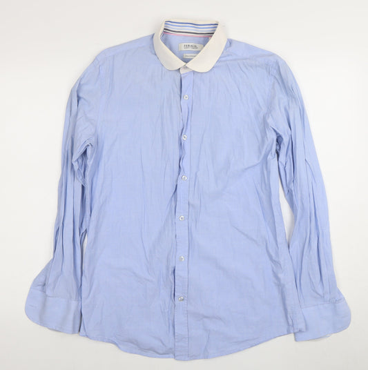 Feraud Gianni Men's Blue Cotton Formal Dress Shirt 16