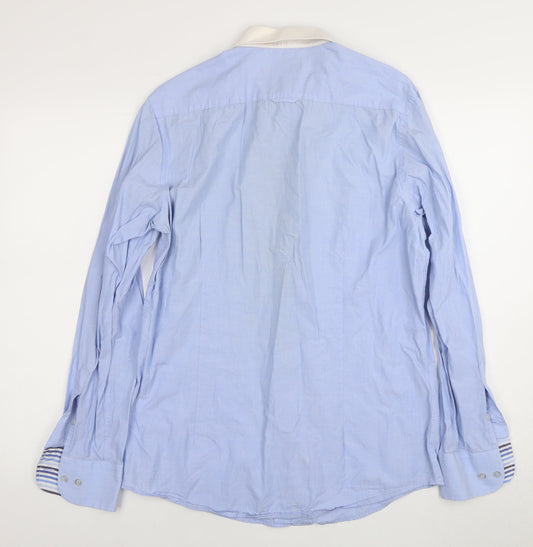 Feraud Gianni Men's Blue Cotton Formal Dress Shirt 16