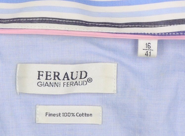 Feraud Gianni Men's Blue Cotton Formal Dress Shirt 16