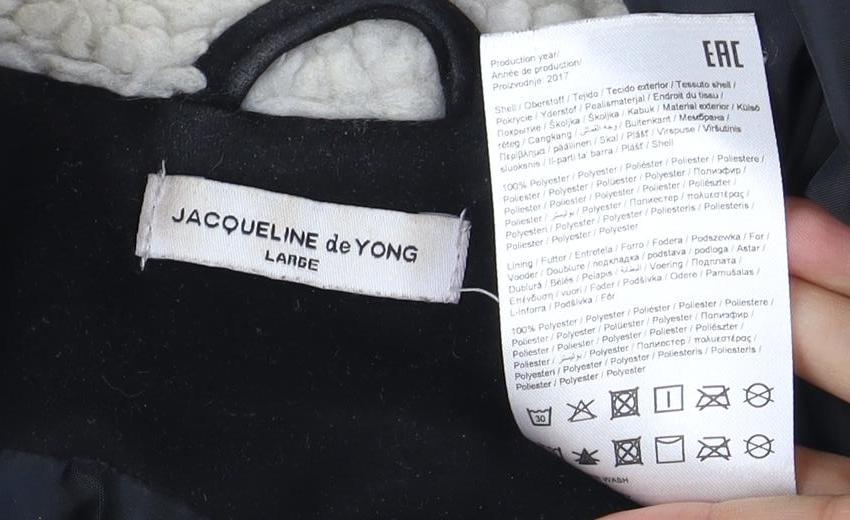 Close-up detail of Jacqueline de Yong Black Women's Motorcycle Jacket, L