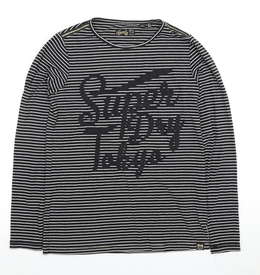 Superdry Women's Striped T-Shirt, UK 8, Black