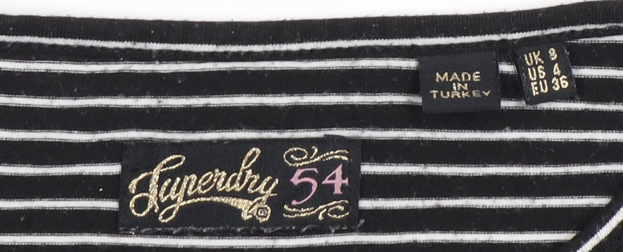 Superdry Women's Striped T-Shirt, UK 8, Black