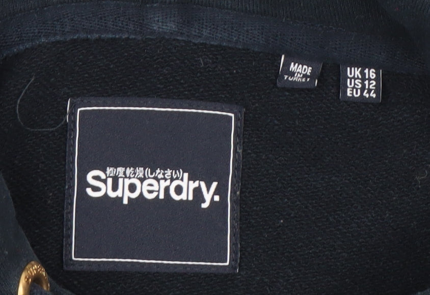 Superdry Women's Black Pullover Hoodie, Size 16, Logo Accent
