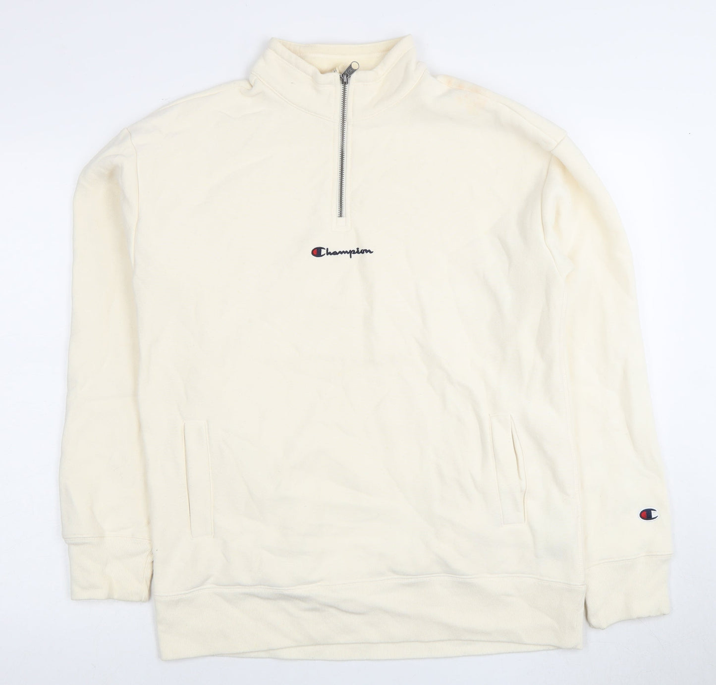 Champion Ivory 1/4 Zip Sweatshirt M Unisex Logo